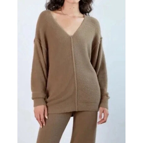 Aritzia Wilfred Free Brown Vneck Hush Knit Sweater S Boho Hippie Fall Oversized - Picture 1 of 9